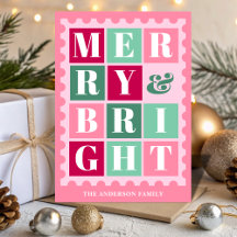 Sello postal de Navidad Alegre y Brillante Retro R