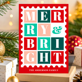 Sello Postal de Navidad Retro Alegre y Brillante