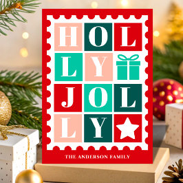 Sello Postal de Navidad Retro Holly Jolly