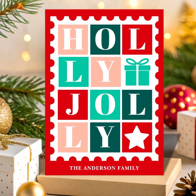 Sello Postal de Navidad Retro Holly Jolly (Subido por el creador)