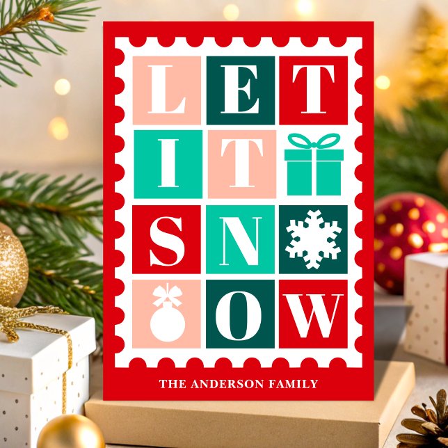 Sello Postal de Navidad Retro Let It Snow (Subido por el creador)