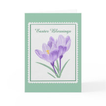 Sello postal de Pascua con crocus botánicos en acu