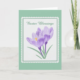 Sello postal de Pascua con crocus botánicos en acu