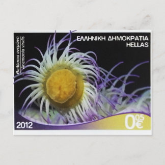 Sello postal griego Snakelocks anemone