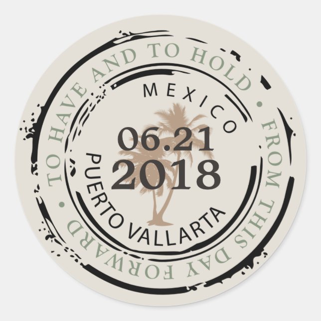 Sello Puerto Vallarta Mex Passport con palmeras (Anverso)