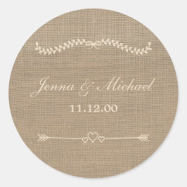 Sello redondo de la envolvente del boda Burlap y L