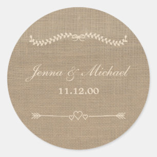 Sello redondo de la envolvente del boda Burlap y L