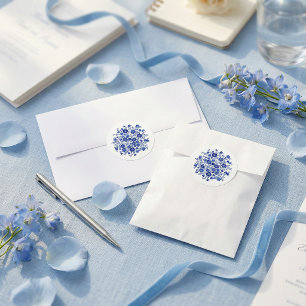 Sello redondo floral de chinoisería azul polvorien