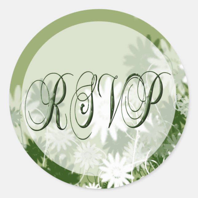 Sello RSVP de boda floral verde (Anverso)