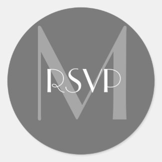 Sello RSVP de monograma M de gris de carbón vegeta