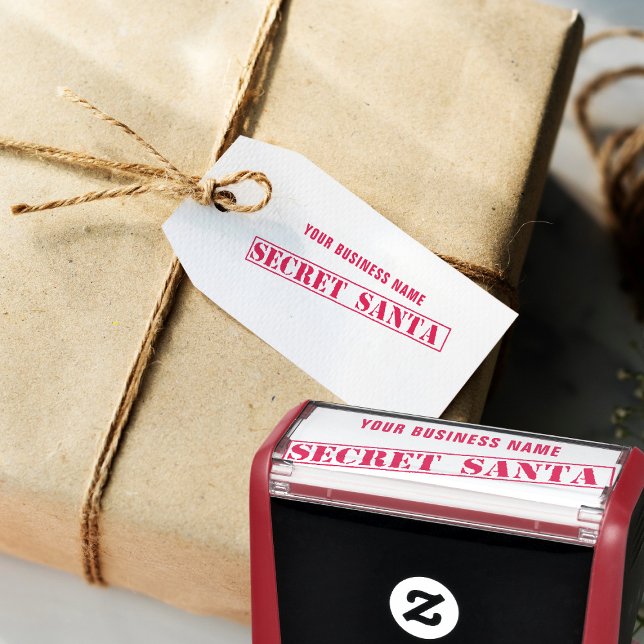 Sello secreto de autograbado de navidades de Santa (Perfect stamp for your office Secret Santa gift exchange. Just add your business name)