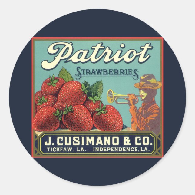 Sello Vintage Fruit Label Art Patriot Strawberries (Anverso)