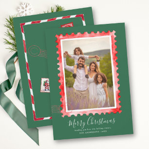 Sello Vintage Rojo Verde Navidad Familia