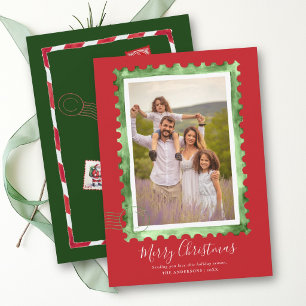 Sello Vintage Verde Rojo Navidad Familia