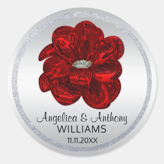 Sellos Bodas elegantes de color plateado, negro y  (Anverso)