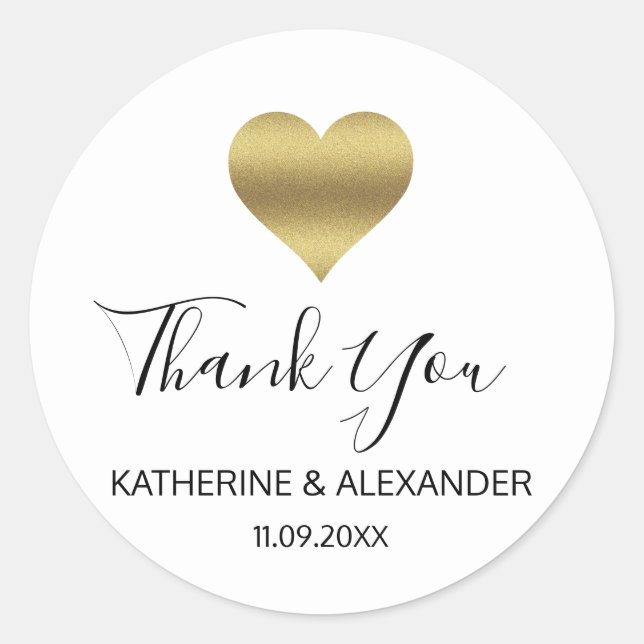 Sellos de Boda blanco negro de corazón dorado mode (Anverso)