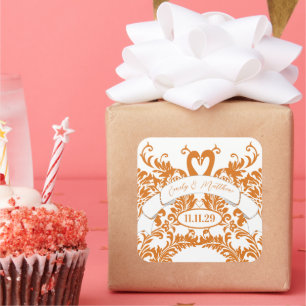 Sellos de boda de cisnes de coral vintage