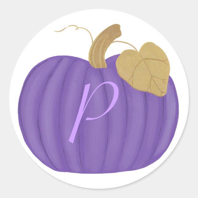 Sellos de Boda de monograma de calabaza púrpura (Anverso)