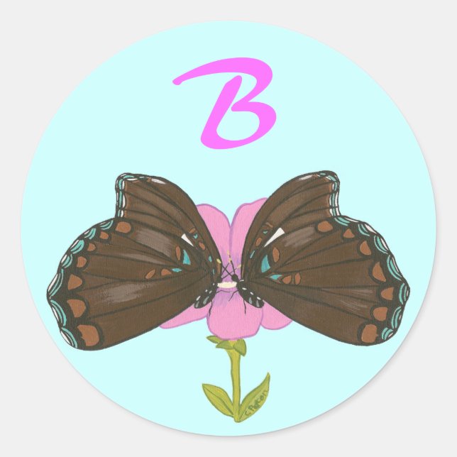 Sellos de Boda de monograma de mariposas marrones (Anverso)