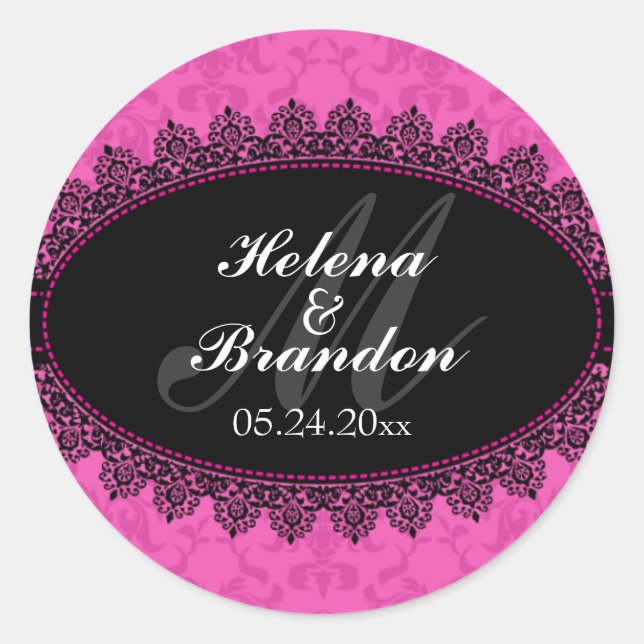 Sellos de Boda de monograma elegante de encaje y d (Anverso)