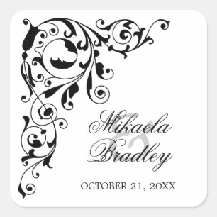Sellos de Boda de Swirls en blanco y negro con est