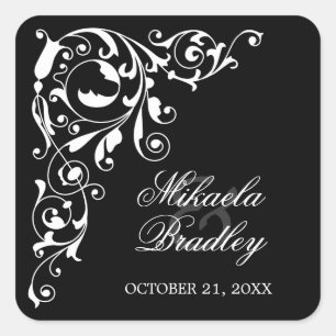 Sellos de Boda de Swirls en blanco y negro con est