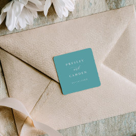 Sellos de boda minimalistas aqua con caligrafía mo