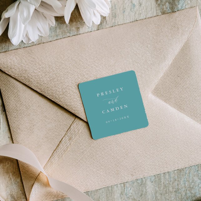 Sellos de boda minimalistas aqua con caligrafía mo (Subido por el creador)