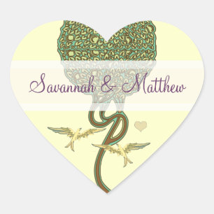 Sellos de Bodas de Pájaros de Amor Art Nouveau