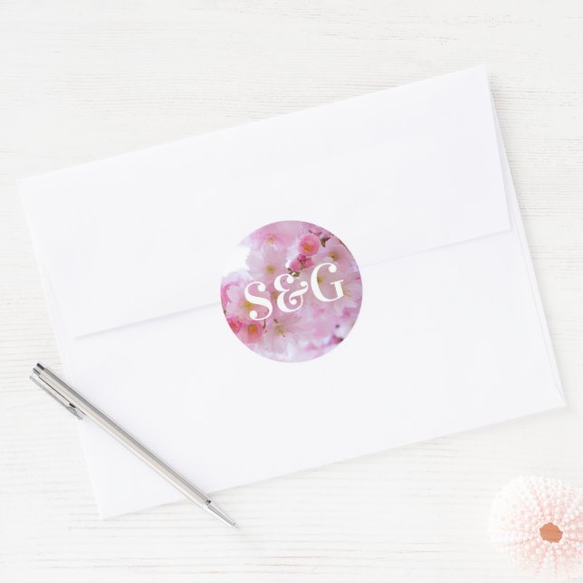 Sellos de Flor de Cerezo Rosa Iniciales (Sobre)