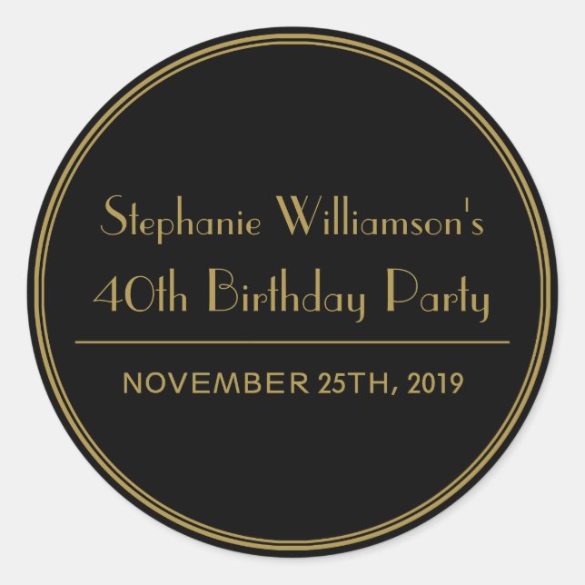 Sellos de la fiesta de cumpleaños Gold y Black Art