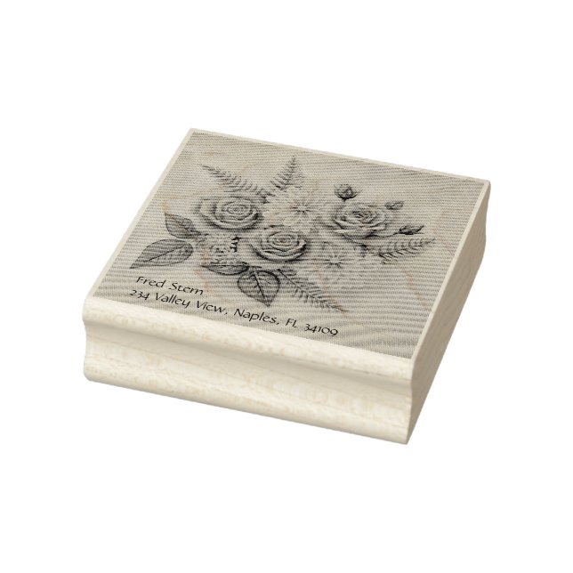 Sellos de madera de rosas y dalias con dirección (Sello)