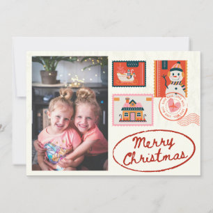 Sellos de Navidad con foto correo beige modernos l