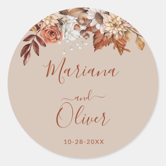 Sellos de Sobre Beige con Ramo Floral de Otoño (Anverso)