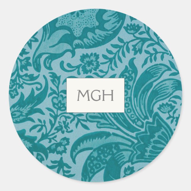 Sellos de Sobre con Monograma Floral Turquesa Eleg (Anverso)