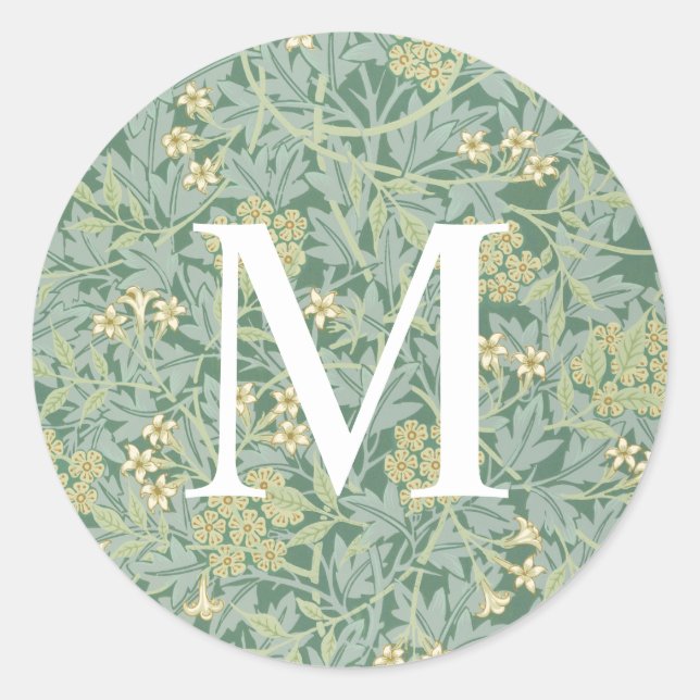 Sellos de Sobre con Monograma Floral Verde Simple (Anverso)