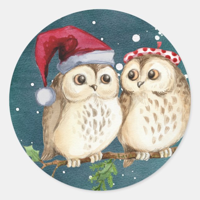 Sellos de sobre de Navidad de búhos lindos (Anverso)