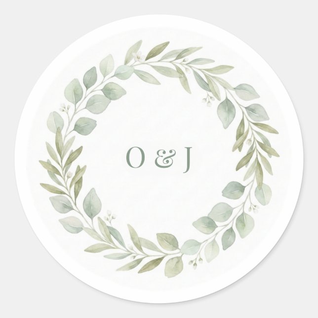 Sellos de Sobres de Boda con Verde Botánico (Anverso)
