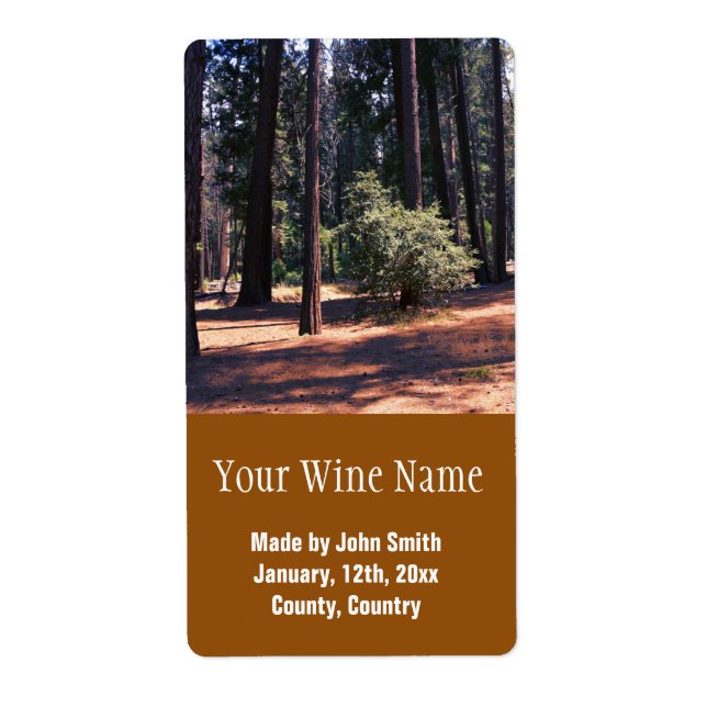 Sellos de vino marrón de bosque yosemita. (Frente)