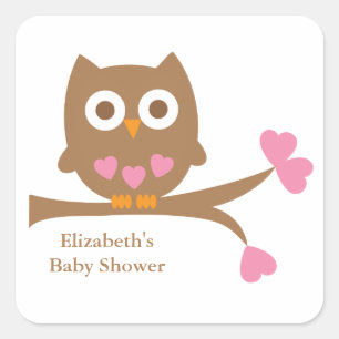 Sellos para sobres Baby Shower de Lechuza Rosada