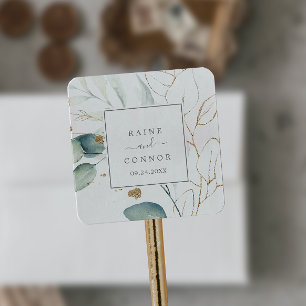 Sellos para sobres Bodas Airy Greenery y Gold Leaf