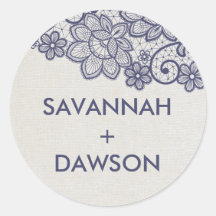 Sellos para sobres Bodas de Burlap y Navy Lace