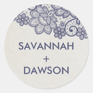 Sellos para sobres Bodas de Burlap y Navy Lace