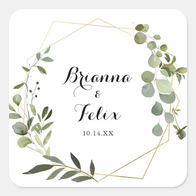 Sellos para sobres Bodas de caligrafía verde tropi (Anverso)