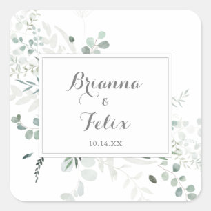 Sellos para sobres Bodas de eucalipto verde minima