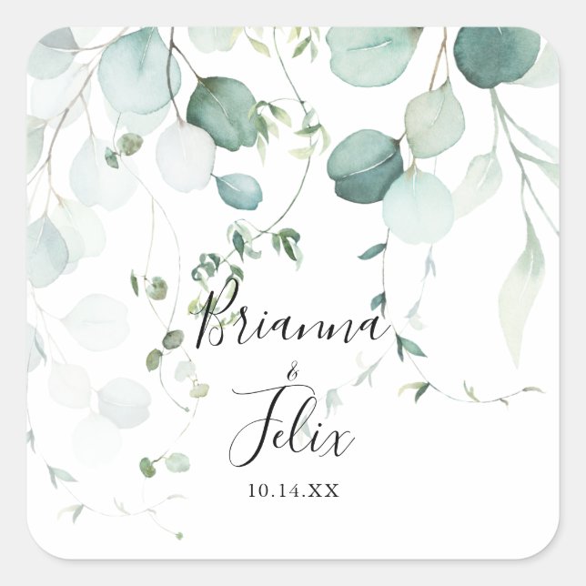 Sellos para sobres Bodas de eucalipto verde verano (Anverso)