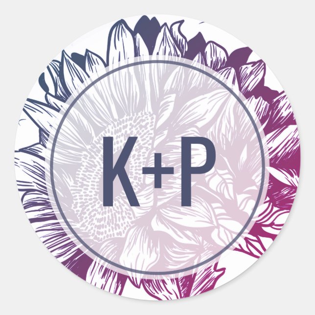 Sellos para sobres Bodas de girasoles azules y mor (Anverso)