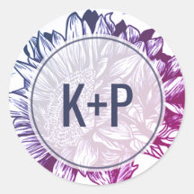 Sellos para sobres Bodas de girasoles azules y mor