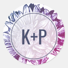 Sellos para sobres Bodas de girasoles azules y mor