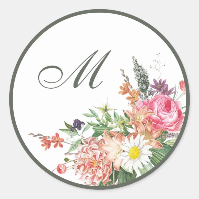 Sellos para sobres Bodas de Monograma Floral (Anverso)